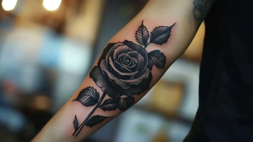 Sophisticated Black Rose Tattoo on Forearm