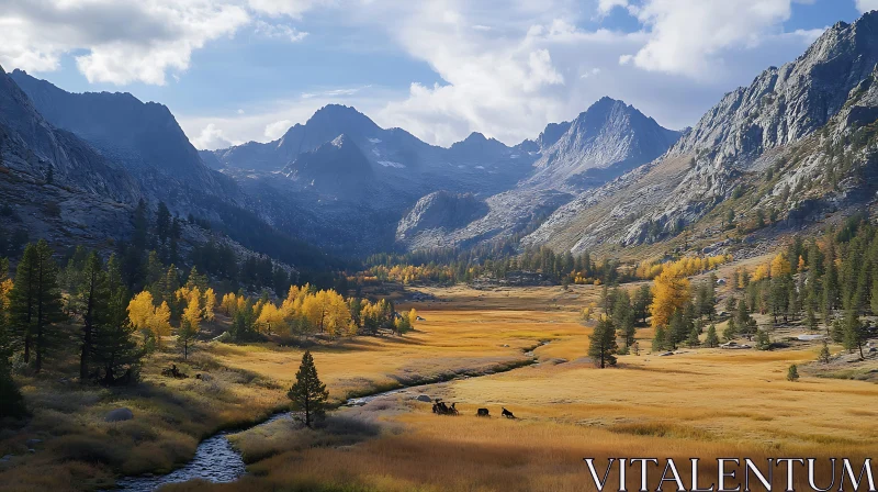 Golden Valley Mountain Landscape AI Image