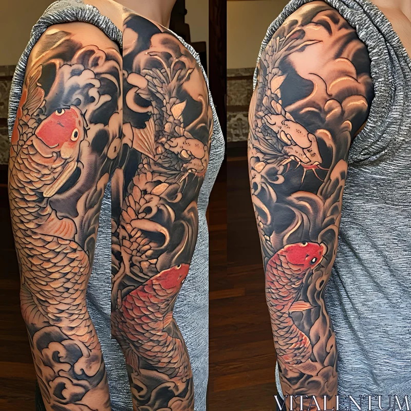 Traditional Japanese Koi Fish Full Sleeve Tattoo AI Image