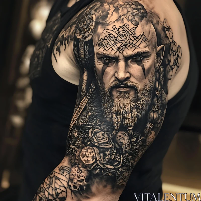 Detailed Black and White Viking Tattoo AI Image