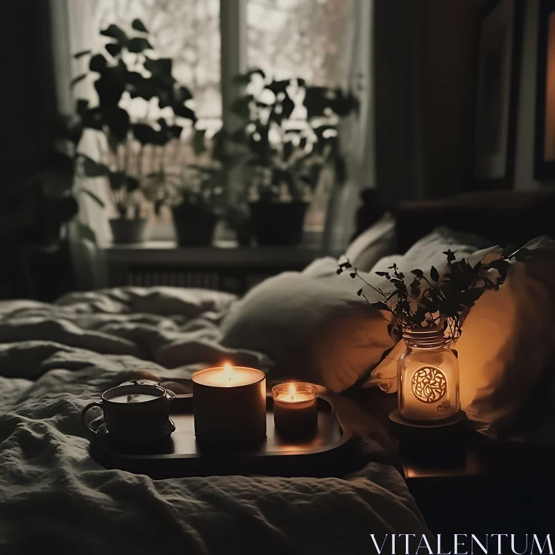 Candlelit Tranquility in Bedroom AI Image