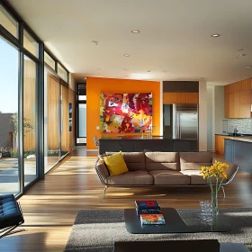 Sunlit Modern Interior with Colorful Painting