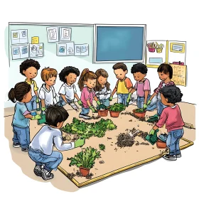 Kids Planting in School