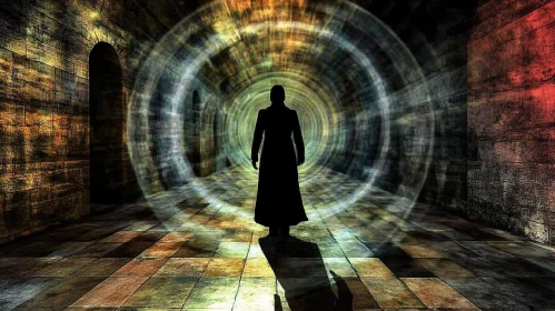 Cloaked Figure in Circular Light Tunnel