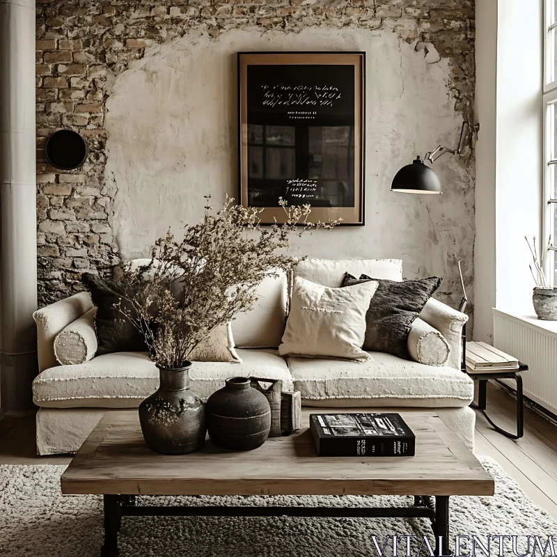 Cozy Home Interior with Brick Wall AI Image