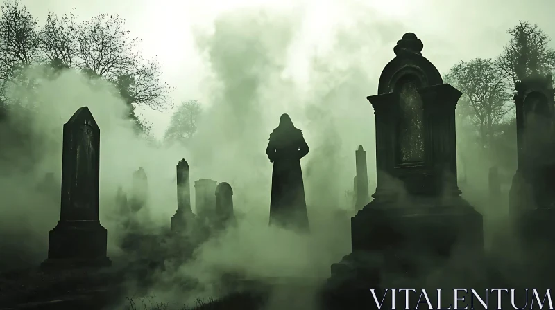 Foggy Graveyard Silhouette: Gothic Mystery Image AI Image