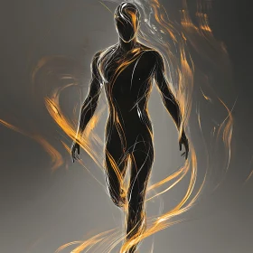 Ethereal Abstract Figure with Orange Outlines