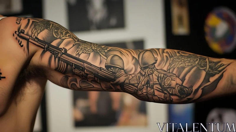 Military-themed Arm Tattoo AI Image