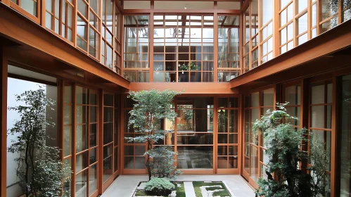 Tranquil Interior Courtyard with Wooden Frames