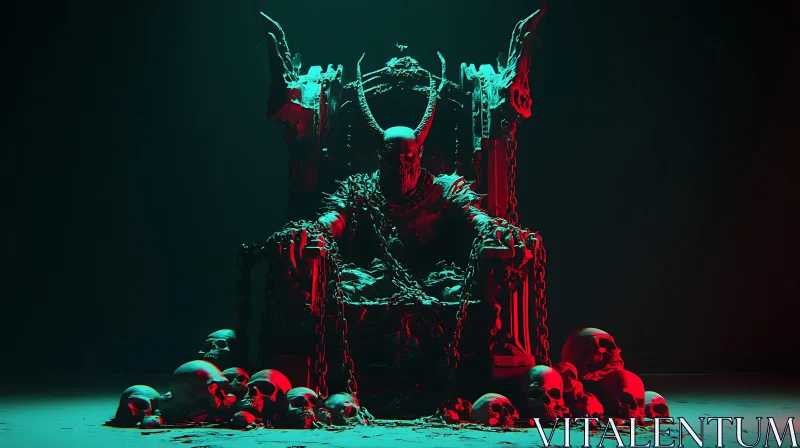 AI ART Chained Demon on Skull Throne