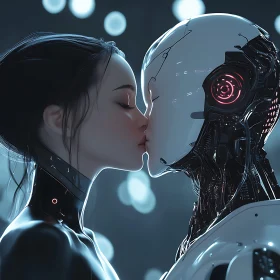 Intimate Moment Between Human and Cyborg