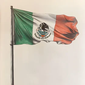 Detailed Sketch of Mexican Flag