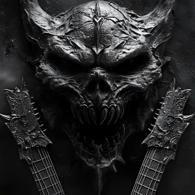 Monochrome Skull with Guitars Illustration