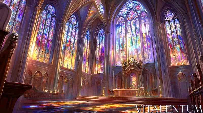 Grand Gothic Cathedral with Vibrant Glass Art AI Image