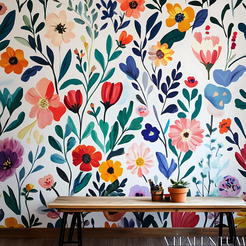 Colorful Flower Pattern on Wall AI Image