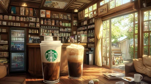 Starbucks Latte in a Warm Cafe