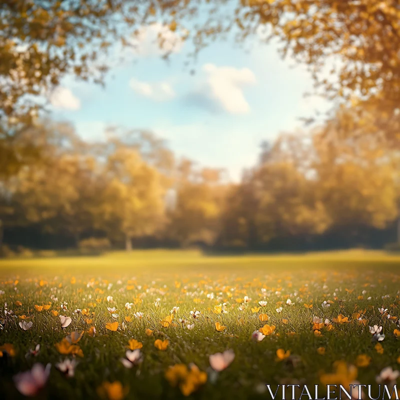 AI ART Golden Field with Wildflowers