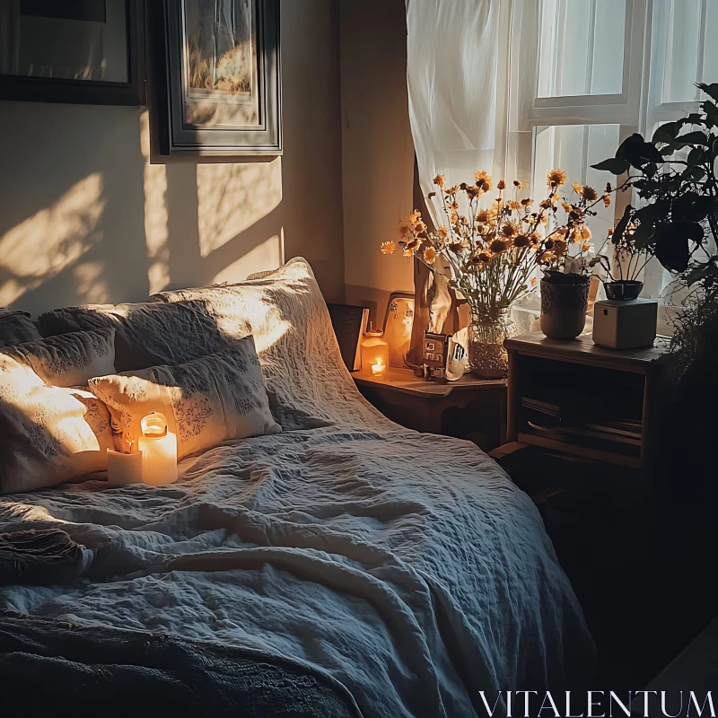 AI ART Cozy Bedroom Interior with Warm Lighting