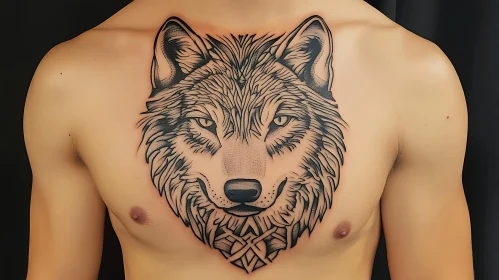 Detailed Wolf Tattoo on Chest