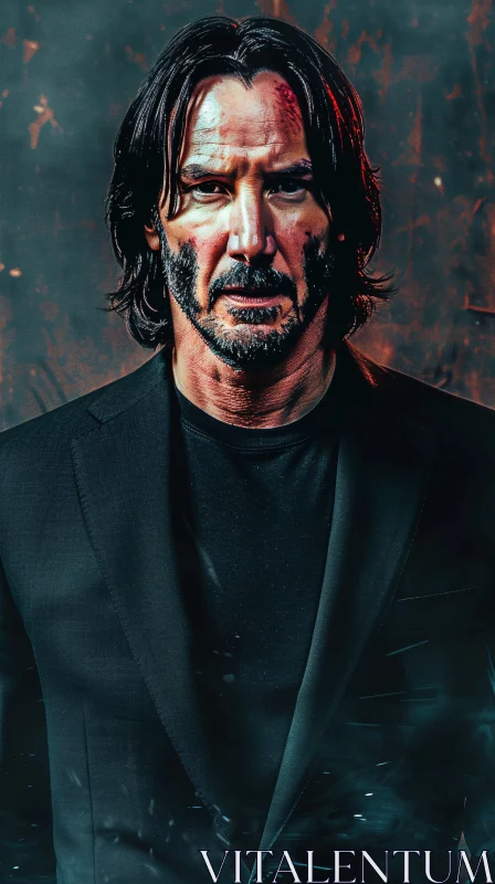 Dramatic Image of Keanu Reeves with Facial Scars AI Image