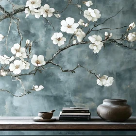 Floral Still Life with Books and Vase