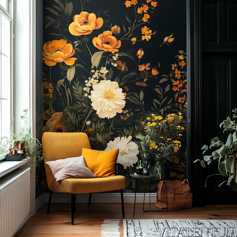 Cozy Floral Room Scene AI Image