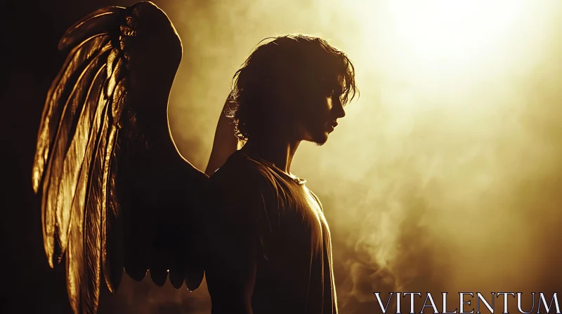 AI ART Winged Angel in Smoky Golden Light