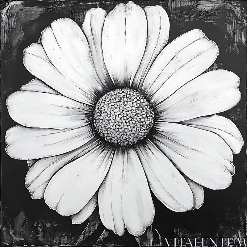 White Daisy on Black Background AI Image