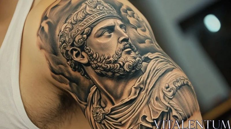 Intricate Realism Crowned Bearded Man Tattoo AI Image