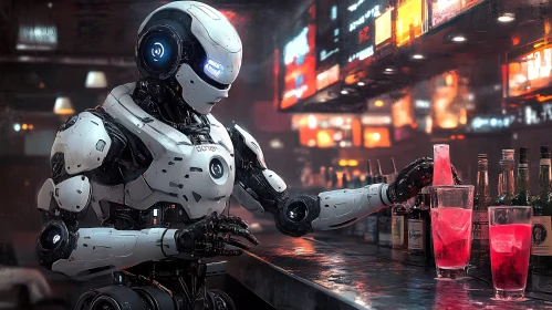 Sci-Fi Robot Mixing Cocktails