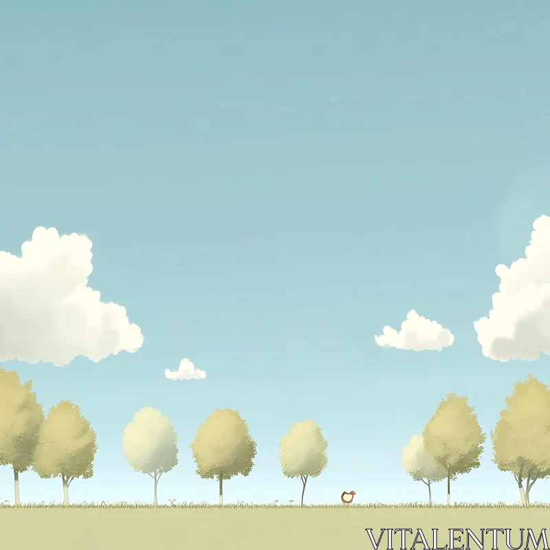 Tranquil Trees Under a Pastel Sky AI Image