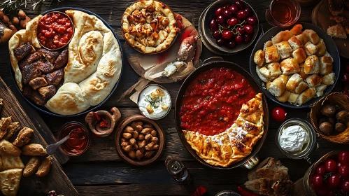 Gourmet Food Arrangement on Wooden Table