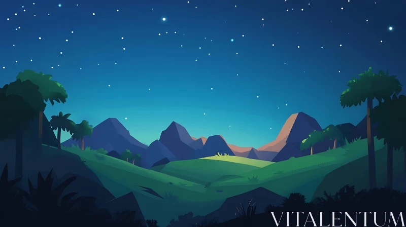 Tranquil Mountain Scene at Night AI Image