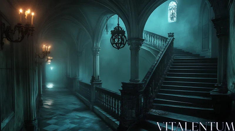 AI ART Misty Gothic Interior with Staircase