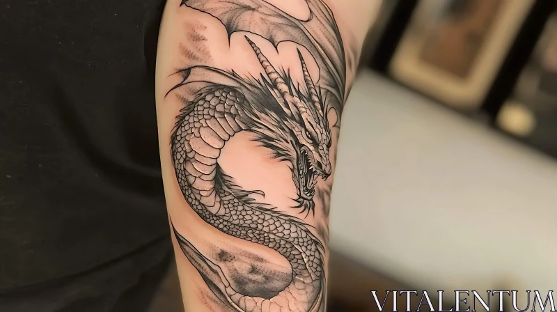 Menacing Dragon Tattoo in Black and Gray AI Image