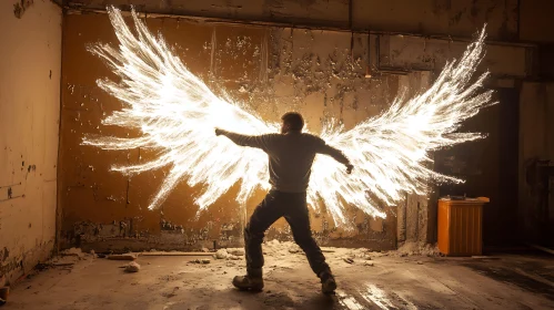 Illuminated Wings in Abandoned Room