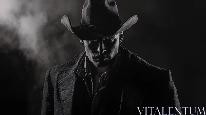 Mysterious Cowboy in Black and White AI Image