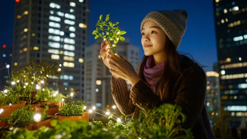 Nighttime Rooftop Garden Serenity