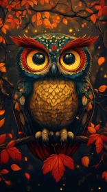 Vibrant Owl with Autumn Leaves