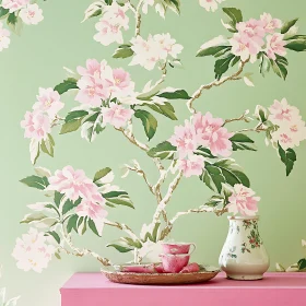 Pink Floral Arrangement on Green Background