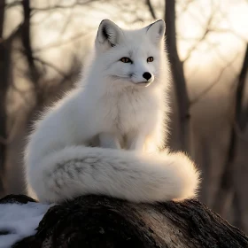 Arctic Fox Portrait on Snowy Log