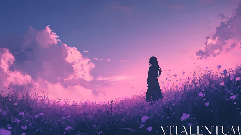 AI ART Girl in Flower Field at Dusk