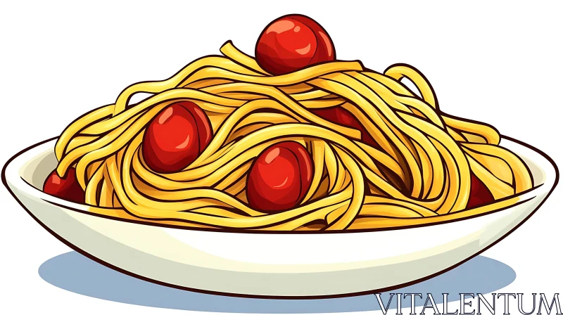 Delicious Spaghetti Dish with Tomatoes Drawing AI Image