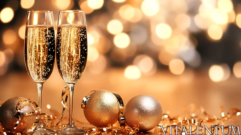 Festive Champagne Toast with Holiday Decor AI Image