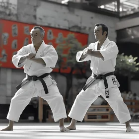 Two Men Performing Karate