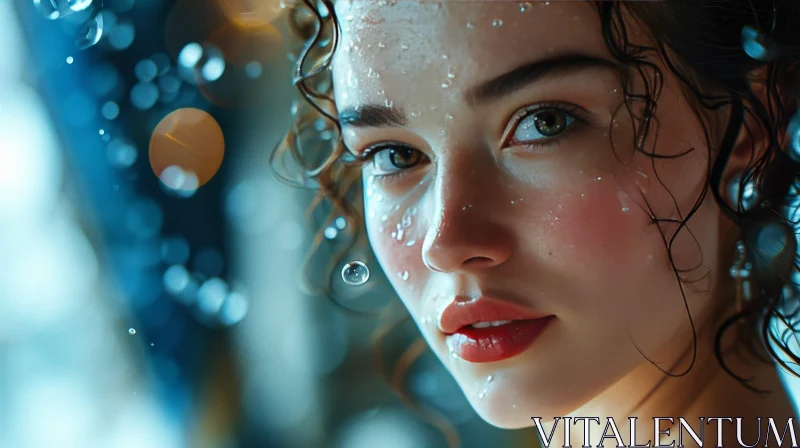 Captivating Portrait of a Young Woman with Wet Hair AI Image