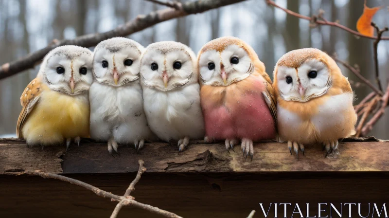 Colorful Barn Owls on Stump - Soft Focus and Warm Palette AI Image