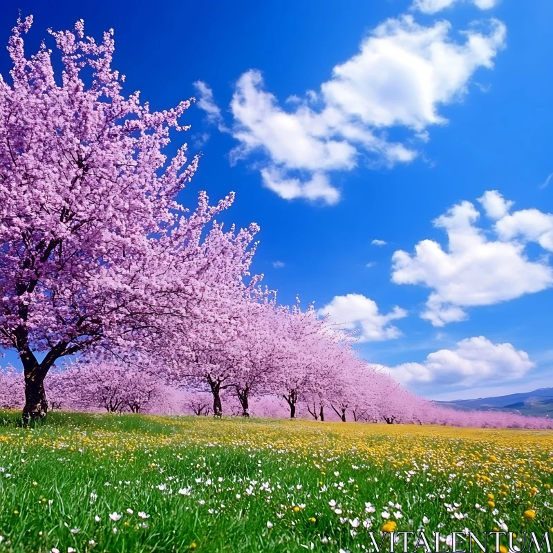 AI ART Blossoming Trees and Wildflower Field