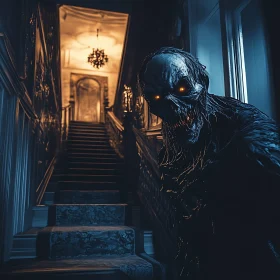 Nightmarish Figure on Dark Stairs