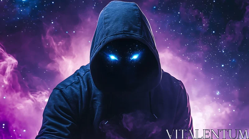 AI ART Mystic Hooded Character in Cosmic Scene